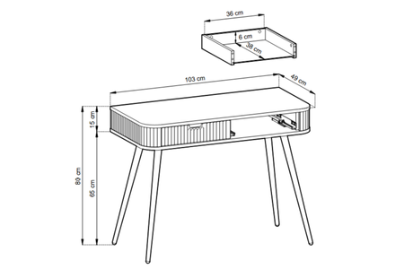 Toaletka ZOYA 103 cm fronty ryflowane, nóżki metalowe loft - Kaszmir