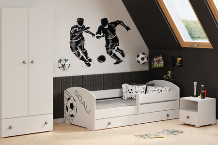 Łóżko pojedyncze LUK 160x80 z barierką i szufladą - Piłka nożna GOAL