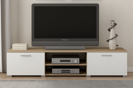 Szafka RTV RONI 150 cm - Dąb Sonoma / Biały