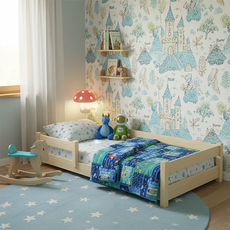 Łóżko podłogowe niskie NORDI 160x80 cm - Naturalne Drewno