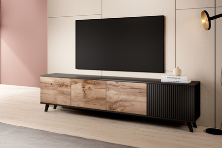 Szafka RTV MODERN 200 cm loft - Dąb Wotan / Czarny