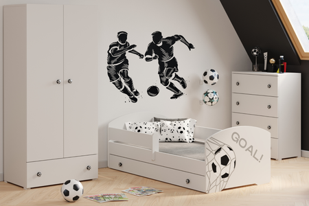 Łóżko pojedyncze LUK 160x80 z barierką i szufladą - Piłka nożna GOAL