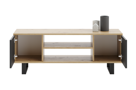 Szafka RTV FOCUS 135 cm loft, nogi metalowe - Dąb Artisan / Czarny