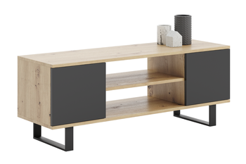 Szafka RTV FOCUS 135 cm loft, nogi metalowe - Dąb Artisan / Czarny
