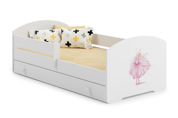 Łóżko dziecięce LUK 160x80 barierka szuflada grafika - Baletnica w koronie