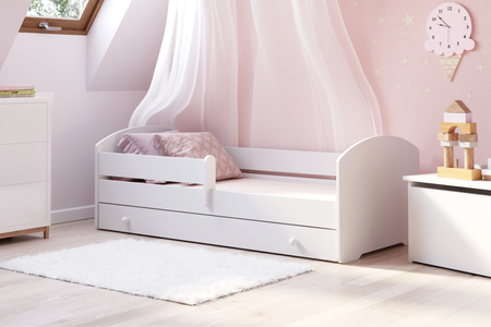 Łóżko dziecięce LUK 180x80 barierka szuflada materac - Biały