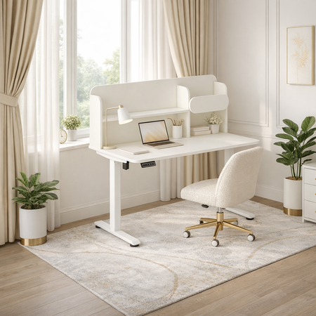 Biurko elektryczne ELISS 6 z nadstawką 100x65 cm - Biały / Biały