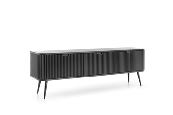 Szafka RTV ZOYA 168 cm fronty ryflowane, nóżki metalowe loft - Czarny