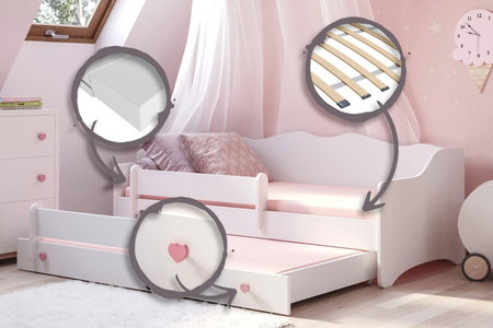 Łóżko podwójne EMMA WHITE II 160x80 - Białe / Różowe uchwyty