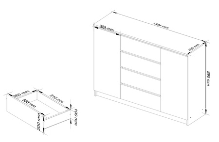 Komoda z szufladami 138 cm - Biała