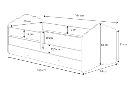 Łóżko pojedyncze FALA 160x80 z barierką i szufladą - Bunny