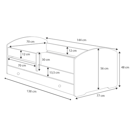 Łóżko dziecięce LUK 140x70 barierka szuflada - Biały