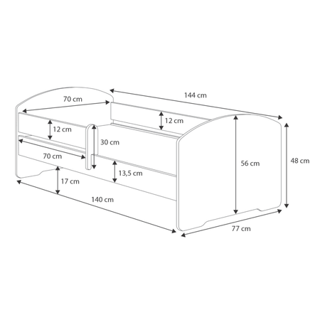 Łóżko dziecięce LUK 140x70 barierka - Biały