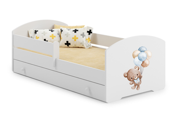 Łóżko pojedyncze LUK 140x70 z barierką i szufladą - Sweet Bear