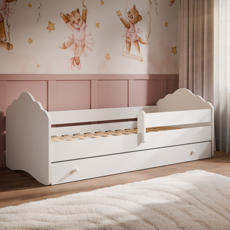 Łóżko dziecięce FALA 160x80 barierka szuflada - Biały
