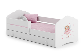 Łóżko dziecięce FALA 140x70 barierka szuflada grafika - Dziewczynka ze skrzydełkami