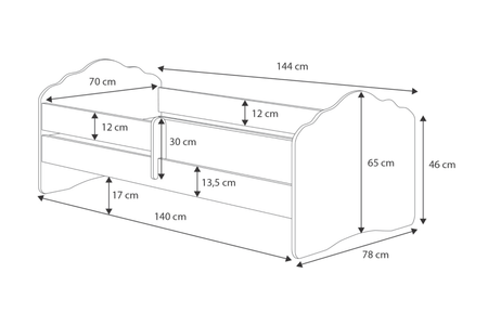 Łóżko pojedyncze FALA 140x70 z barierką - Słonik