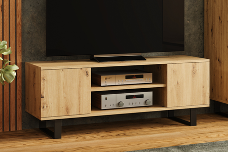 Szafka RTV FOCUS 135 cm loft, nogi metalowe - Dąb Artisan