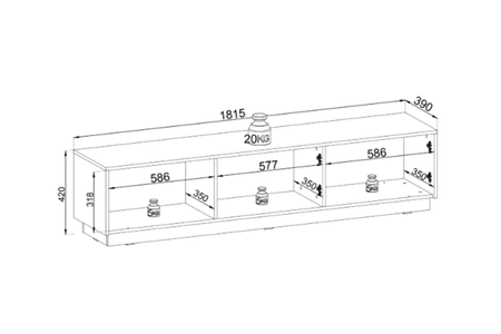 Szafka RTV PRESTIGE 180 cm - Czarny / Złoty