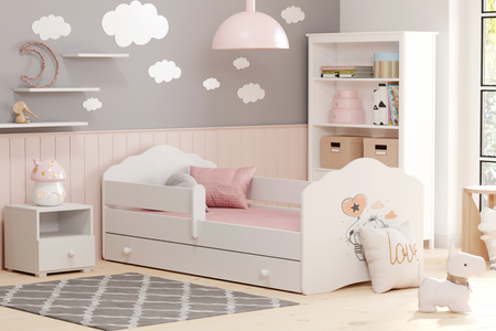 Łóżko dziecięce FALA 140x70 barierka szuflada grafika - Słonik