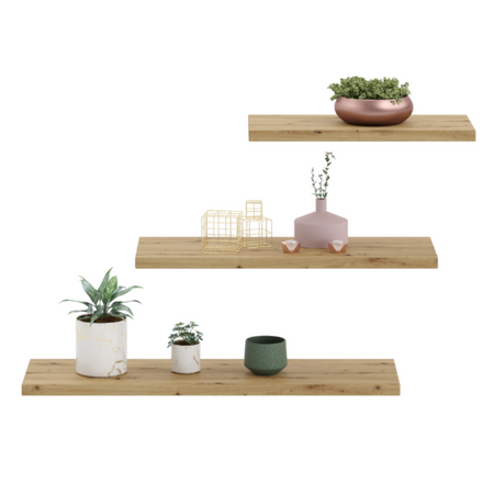 Półki LEWIT zestaw 3 półek ściennych samowiszących - Dąb Artisan