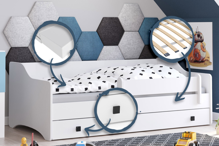 Łóżko pojedyncze ERYK 180x80 - Białe, uchwyty czarne