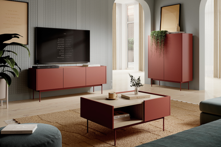 Komoda COLETTE 144 cm - Ceramiczny Czerwony / Dąb Linea