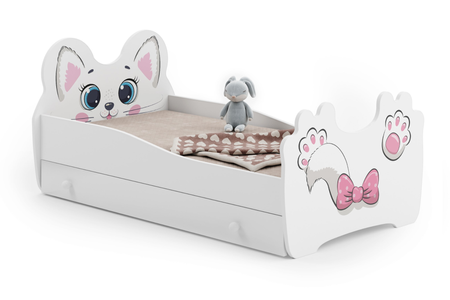 Łóżko dziecięce ANIMALS 140x70 z szufladą - Pink Cat