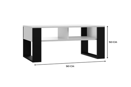 Stolik kawowy Ława MODI dwie półki - Biały / Czarny
