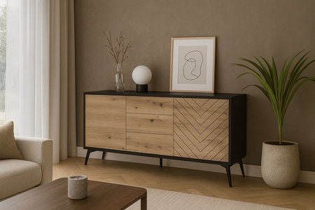 Komoda MODIVA 154 cm - Dąb Evoke / Czarny