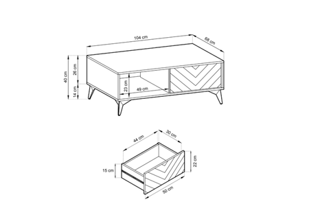 Ława MODIVA 104 cm - Dąb Evoke / Czarny