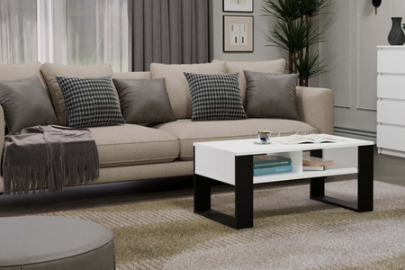 Stolik kawowy Ława MODI dwie półki - Biały / Czarny