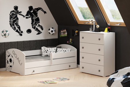 Łóżko pojedyncze LUK 160x80 z barierką i szufladą - Piłka nożna GOAL