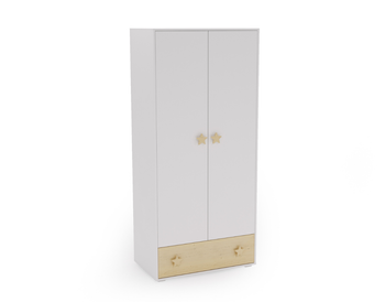 Szafa PUFFI dwudrzwiowa z szufladą półki drążki - Biały / Klon