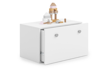 Skrzynia na zabawki INGA - Biała, uchwyty szare serduszka