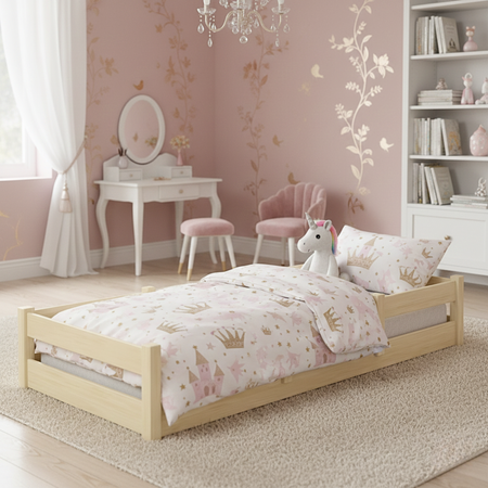 Łóżko podłogowe niskie LILI 90x200 cm - Naturalne Drewno