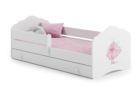 Łóżko dziecięce FALA 140x70 barierka szuflada grafika - Baletnica w koronie