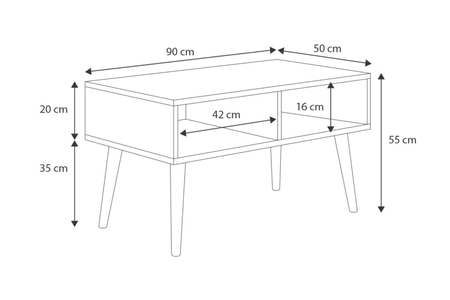 Stolik kawowy SANDI skandynawski nogi drewniane - Biały / Dąb Craft