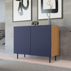 Komoda KAJA slim dwudrzwiowa, ryflowane fronty - Dąb Artisan / Granatowy