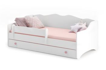 Łóżko dziecięce EMMA WHITE 180x80 z materacem - Białe / Różowe uchwyty