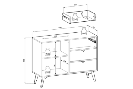 Komoda VINORA 106 cm - Eukaliptus
