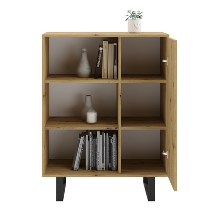 Komoda FONDI szafka z regałem loft, nogi metalowe - Dąb Artisan