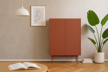 Komoda COLETTE 97 cm - Ceramiczny Czerwony / Dąb Linea