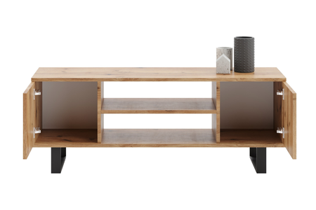 Szafka RTV FOCUS 135 cm loft, nogi metalowe, nadruk lamele - Dąb Craft