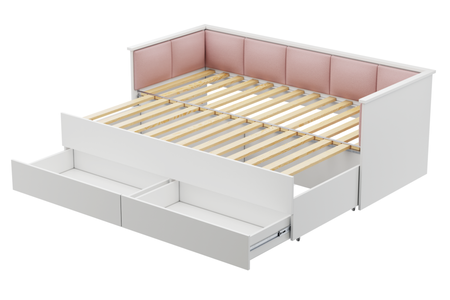 Łóżko podwójne HELIOS 200x160 - Białe, panele różowe