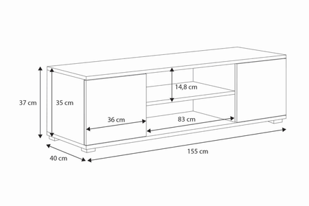 Szafka RTV FOCUS 155 cm, nogi plastikowe - Biała