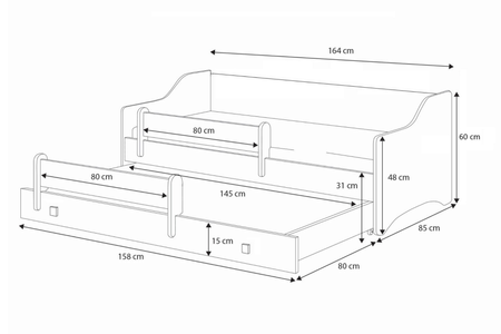 Łóżko podwójne ERYK II 160x80 - Białe, uchwyty białe