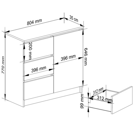 Komoda z szufldami 80 cm - Biała