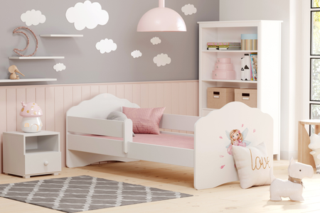 Łóżko dziecięce FALA 160x80 barierka grafika - Dziewczynka ze skrzydełkami