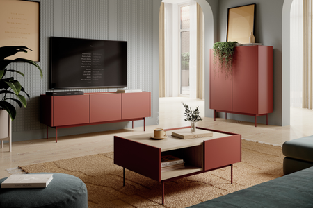 Komoda COLETTE 97 cm - Ceramiczny Czerwony / Dąb Linea